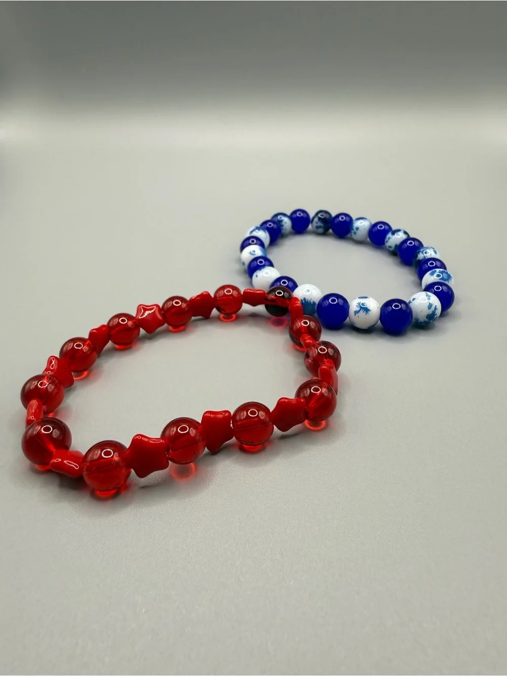 Red & Blue Beaded Stretch Bracelets - Handmade #B0728C